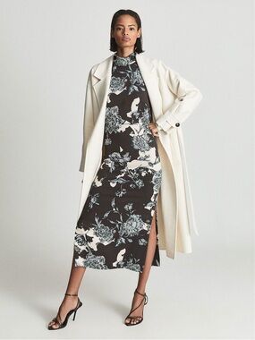 REISS Theresa Floral Print High Neck Midi Dress Size 8 MSRP $430